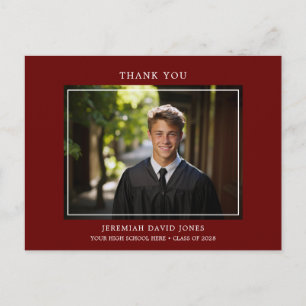 Modern Simple Photo Dark Red Grad Thank You Postcard