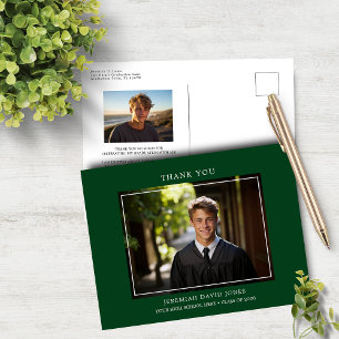 Modern Simple Photo Forest Green Grad Thank You Postcard