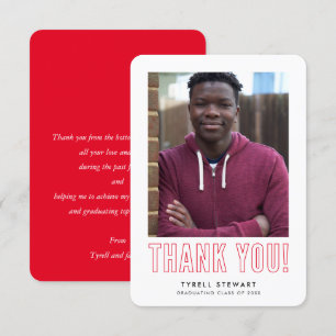 modern simple photo GRAD THANK YOU bold red Card