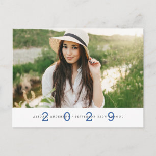 Modern Simple Photo Graduation Party Blue Postcard
