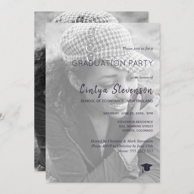 Modern simple photo graduation party invitation (Front/Back)