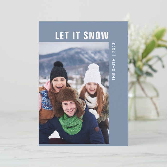 Modern Simple Photo Let It Snow Christmas Holiday Card (Standing Front)