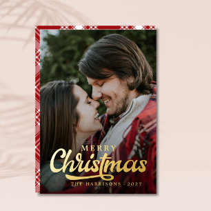 Modern Simple Photo Merry Christmas Tartan