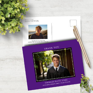 Modern Simple Photo Purple Graduation Thank You Postcard