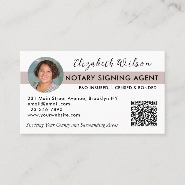 Modern Simple Photo QR Notary Signing Loan Agent Business Card (Front)