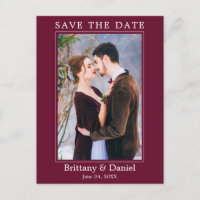Modern Simple Photo Save The Date Burgundy