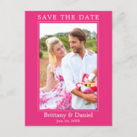 Modern Simple Photo Save The Date Hot Pink
