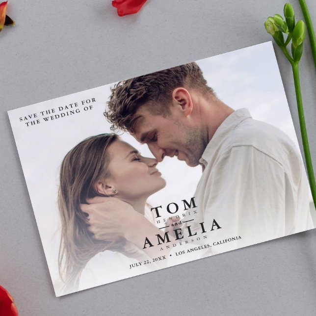 Modern Simple Photo Save The Date QR Code Wedding Postcard (Simplify your RSVP with our QR code save-the-date, adding an unforgettable touch to your special day)