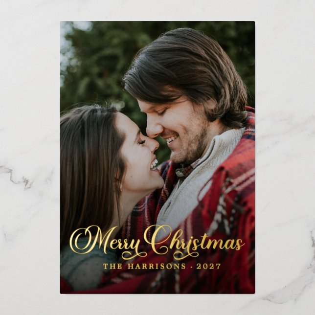 Modern Simple Photo Script Merry Christmas Tartan (Front)