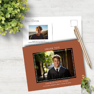 Modern Simple Photo Terracotta Brn Grad Thank You Postcard