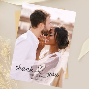Modern Simple Photo Thank You Calligraphy Wedding Card