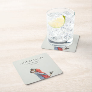 Modern Simple Photo Wedding Square Paper Coaster