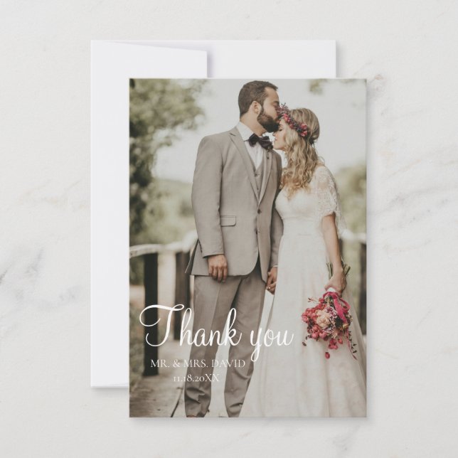 Modern Simple Photo Wedding Thank You Card (Front)