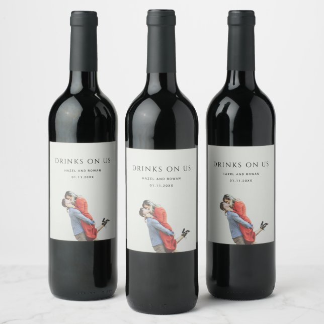 Modern Simple Photo Wedding Wine Label (Bottles)