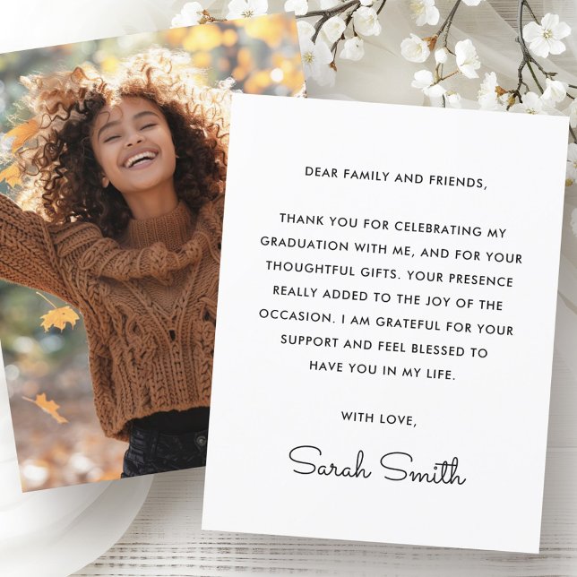 Modern simple photo white graduation thank you card (Modern simple photo white graduation thank you card)