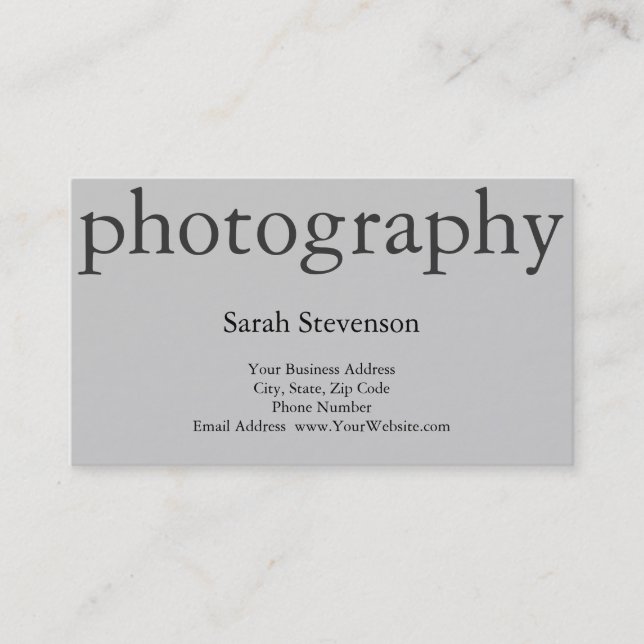 Modern Simple Photographer Grey Business Card (Front)
