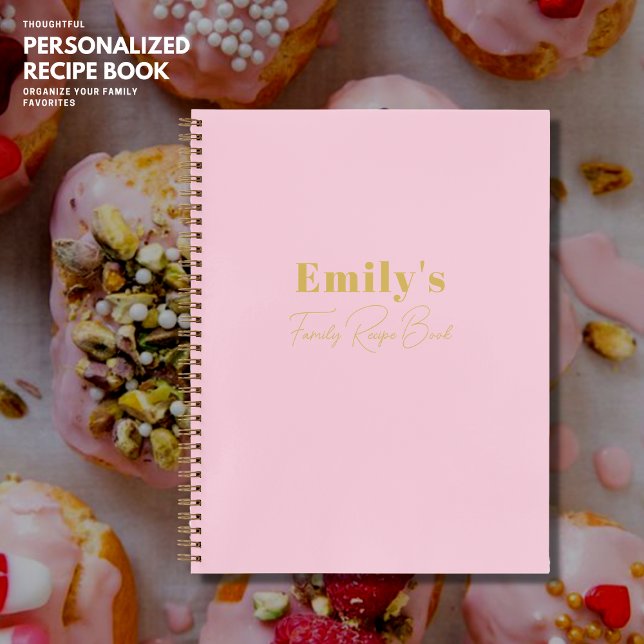 Modern Simple Pink and Gold Monogram Family Recipe Notebook (Creator Uploaded)