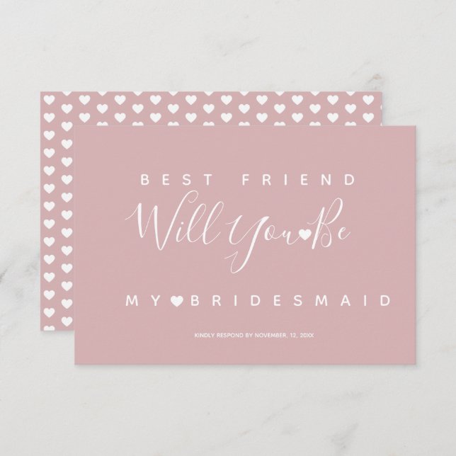 Modern Simple Pink and Hearts Bridesmaid RSVP Invitation (Front/Back)