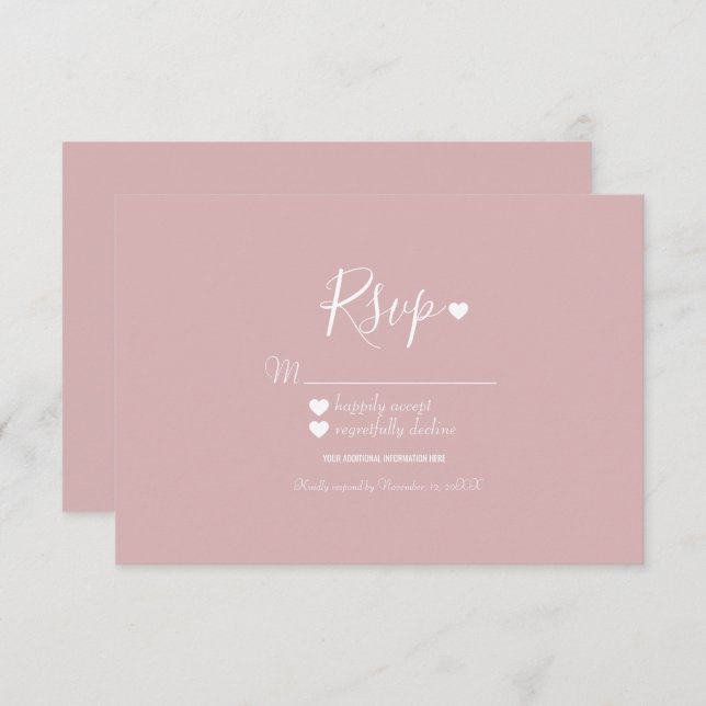 Modern Simple Pink and Hearts RSVP Invitation (Front/Back)