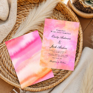 Modern simple Pink and Orange watercolor Wedding Save The Date