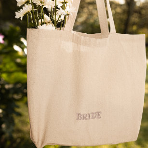 Modern Simple Pink Bride Typography Engagement Embroidered Tote Bag