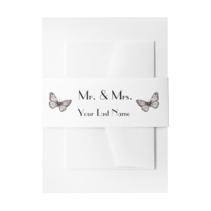 Modern Simple Pink Butterflies Mr + Mrs Invitation Belly Band