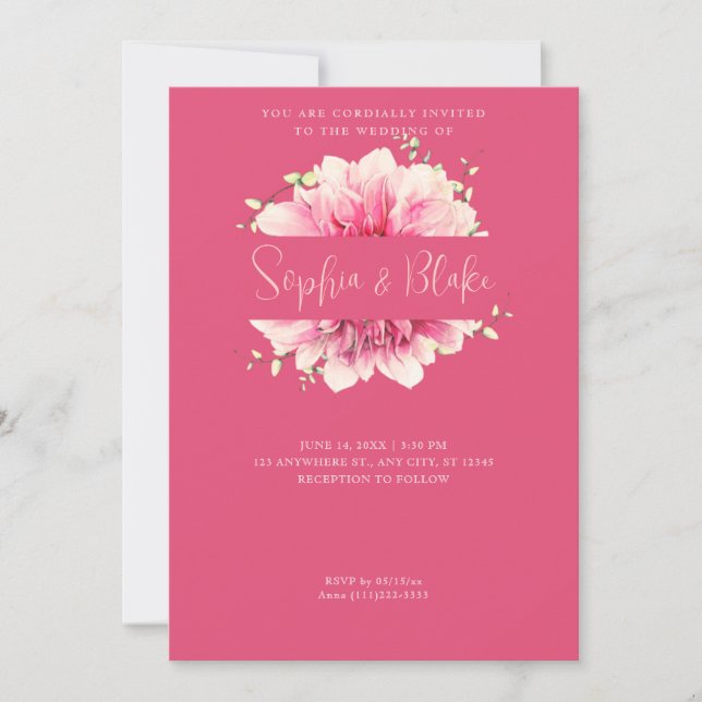 Modern Simple Pink Floral Framed Pink Wedding Invitation (Front)
