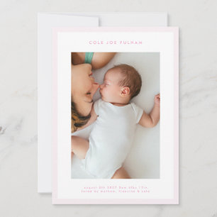 modern simple pink frame girl photo baby birth announcement