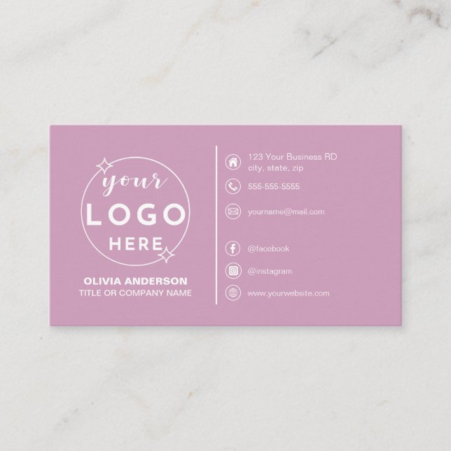 Modern Simple Pink Logo Custom Icons Social Media Business Card (Front)
