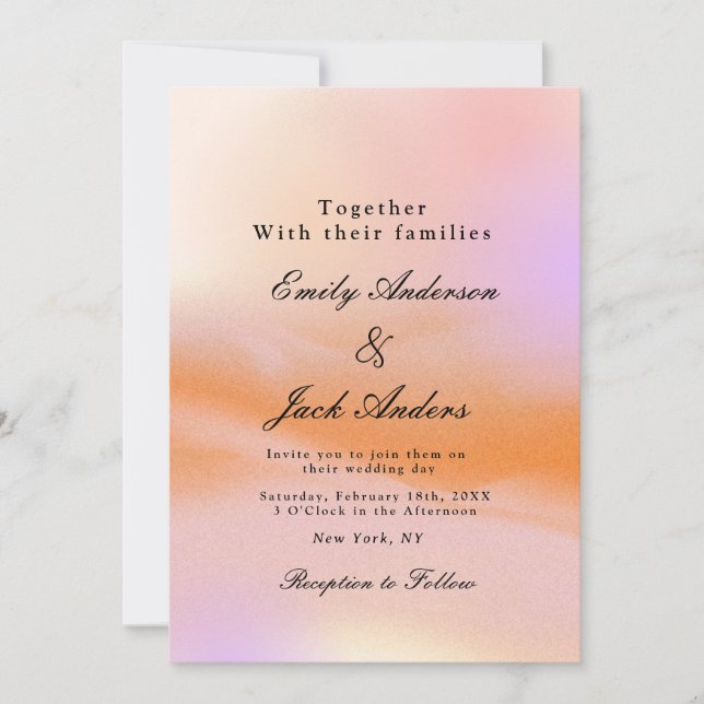 Modern simple Pink Orange Retro Wedding invitation (Front)