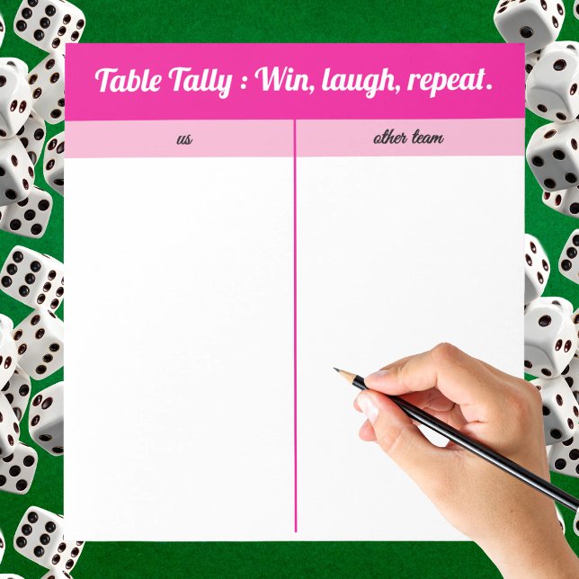 Modern Simple Pink White Bunco Table Tally  Notepad (Pink & white Bunco tally sheet with “Win, Laugh, Repeat” saying. Easy to read, score & play!)