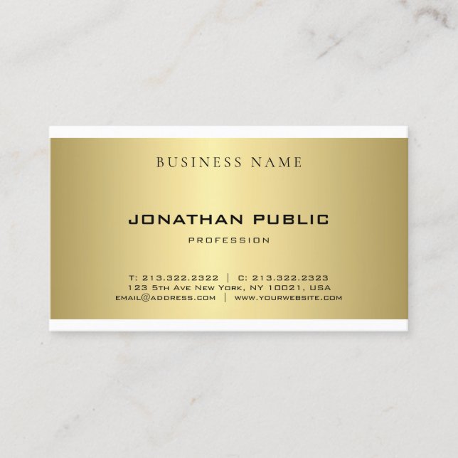 Modern Simple Plain Gold Look Elegant Professional Business Card (Front)