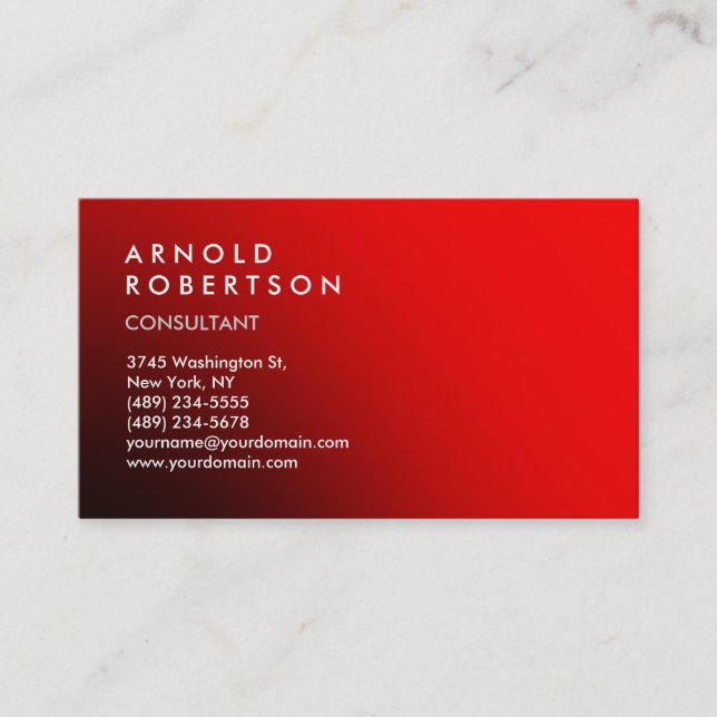 Modern Simple Plain Red Trendy Business Card (Front)