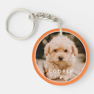 Modern Simple Playful Elegant Chic Paw Pet Photo Key Ring
