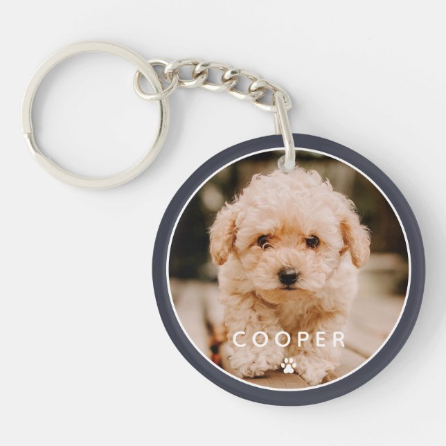 Modern Simple Playful Elegant Chic Paw Pet Photo Key Ring (Front)