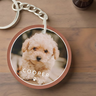 Modern Simple Playful Elegant Chic Paw Pet Photo Key Ring