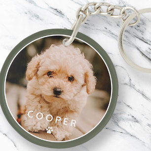 Modern Simple Playful Elegant Chic Paw Pet Photo Key Ring