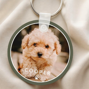 Modern Simple Playful Elegant Chic Paw Pet Photo Key Ring