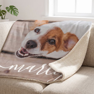 Modern Simple Playful Elegant Chic Pet Photo Sherpa Blanket