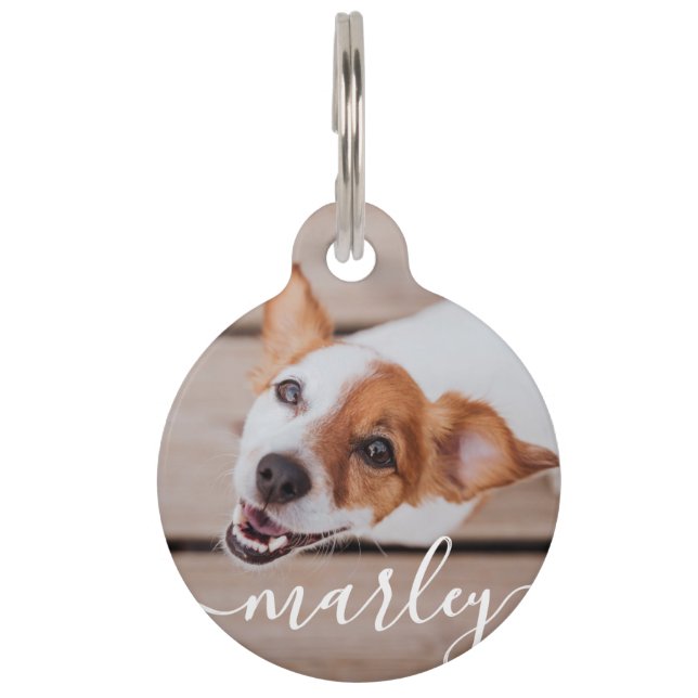Modern Simple Playful Elegant Chic Pet Photo Tag (Front)