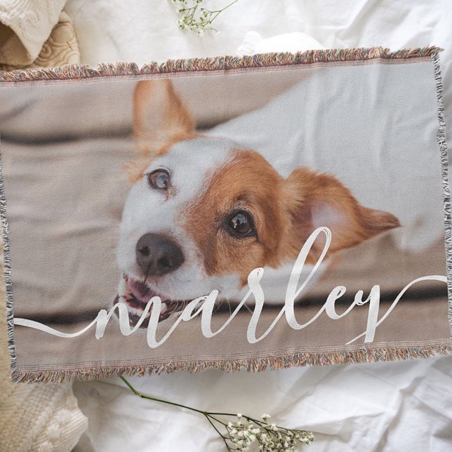 Modern Simple Playful Elegant Chic Pet Photo Throw Blanket (Creator Uploaded)