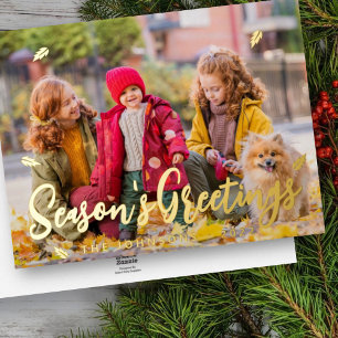 Modern Simple Playful Greetings Leaf Family Photo