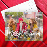 Modern Simple Playful Greetings Leaf Family Photo Holiday Postcard<br><div class="desc">Design is composed of a simple playful cursive typography with stars. Add your family's name,  year,  and custom message.

Available here:
http://www.zazzle.com/store/selectpartysupplies</div>