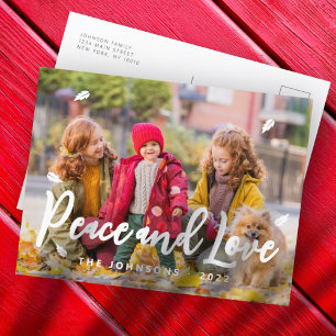 Modern Simple Playful Greetings Leaf Family Photo Holiday Postcard