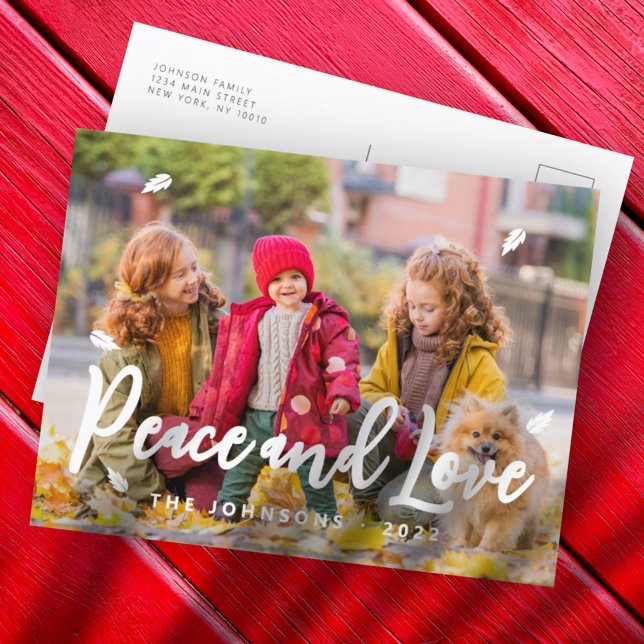 Modern Simple Playful Greetings Leaf Family Photo Holiday Postcard (Creator Uploaded)