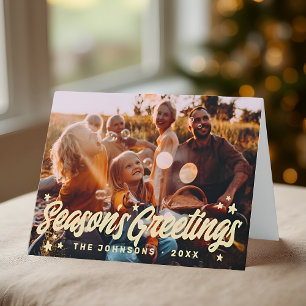 Modern Simple Playful Greetings Stars Family Photo Holiday Card