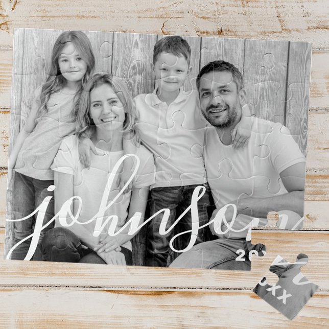 Modern Simple Playful Script Family Photo Jigsaw Puzzle (Creator Uploaded)