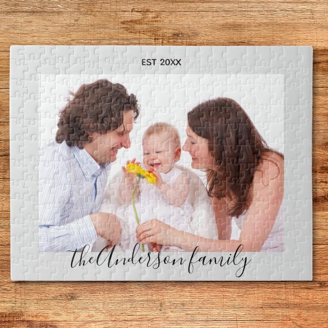 Modern Simple Playful Script Family Photo Jigsaw Puzzle (Creator Uploaded)