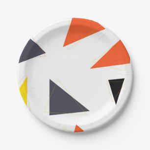 Modern, simple, playful triangle geometric pattern paper plate