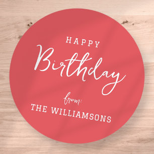 Modern Simple Preppy Happy Birthday Greeting Classic Round Sticker